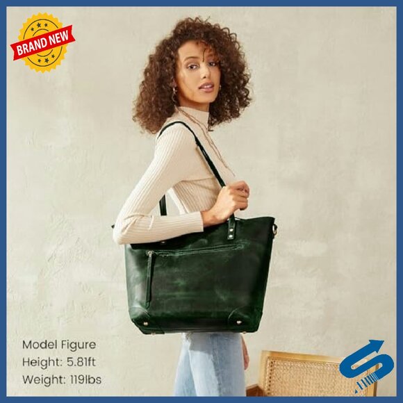 Large Genuine Leather Tote with Laptop Compartment & Adjustable Strap - Picture 3 of 8